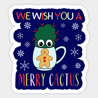 We Wish You A Merry Cactus - Small Cactus With Red Spikes In Christmas Mug Sticker